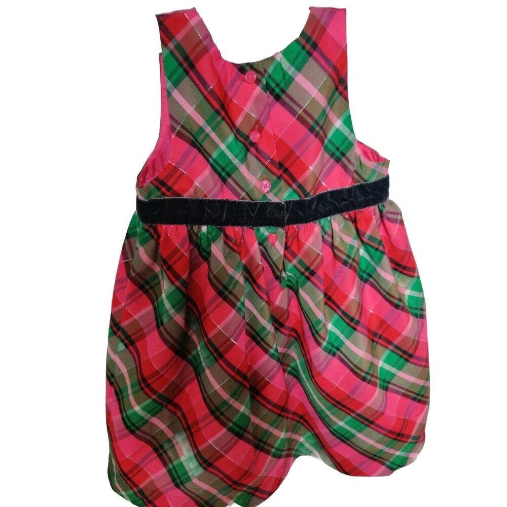Girls Osh Kosh Red,Green pink plaid sleeveless crinoline twirly dress sz 18 mo